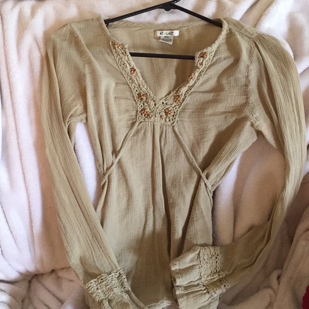 Unique green shirt with beads